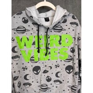 Cold Crush Weird Vibes Alien Space Print Cropped Hoodie Gray Neon Green Large
